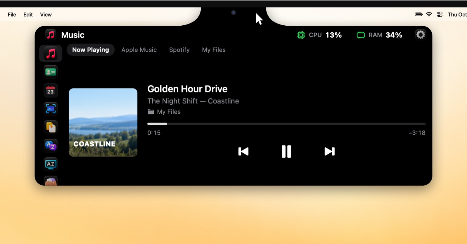 Music controls in the Brow panel